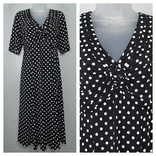Chadwicks Dress Size Large Black White Polka Dot Classic Chic Church Babydoll