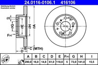 2X ATE Bremsscheibe 24.0116-0106.1 FüR Ducato Fiat C25 J5 Peugeot 290P CitroËN
