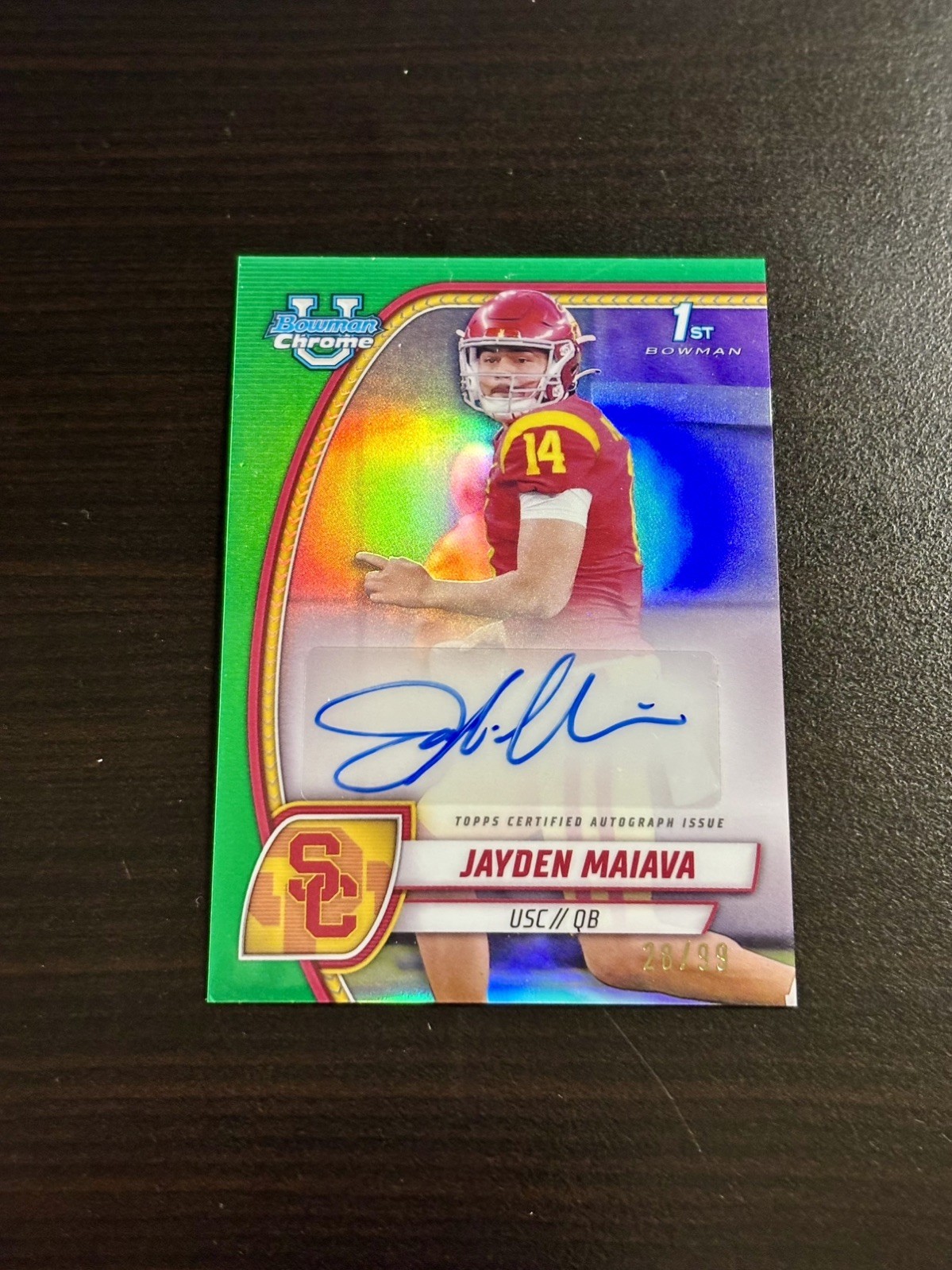 JAYDEN MAIAVA 2024 BOWMAN UNIVERSITY CHROME 1ST GREEN AUTO /99 Q3517 USC