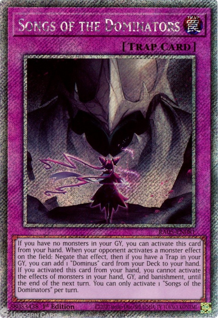RA05-EN081 Songs of the Dominators : Platinum Secret Rare 1st Edition Mint YuGiO