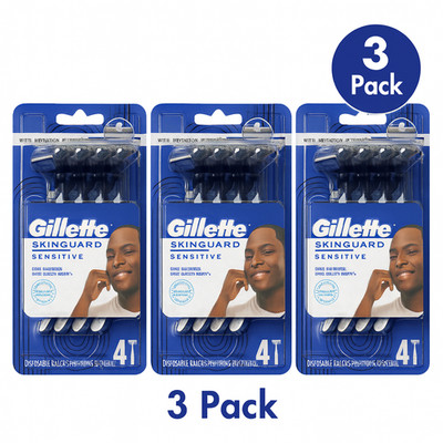 Gillette Skinguard Sensitive Disposable Razors 4 Count 3 Pack   New