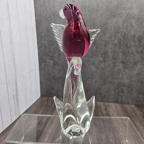 Escultura de pájaro periquito magenta de vidrio artístico de Murano Formia Rubino 10,5" de alto - Imagen 4 de 9