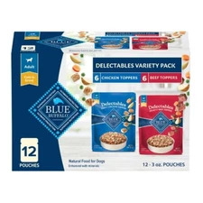 Blue Buffalo Delectables Wet Dog Food Topper, Chicken & Beef, 12ct