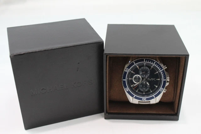 32 Michael Kors Blue Dial Steel Chronograph Watch Quartz Boxed WORKING
