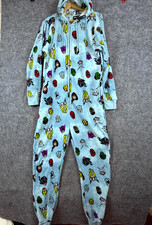 Marvel Avengers Characters One Piece Jumpsuit Pajama Medium Blue Fleece Hooded