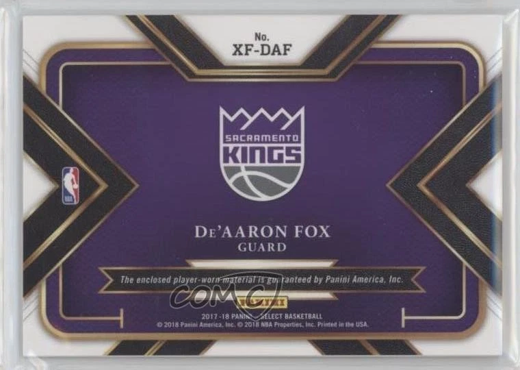 2017-18 Panini Select X-Factor Memorabilia De'Aaron Fox #XF-DAF Rookie RC - Image 2 of 2
