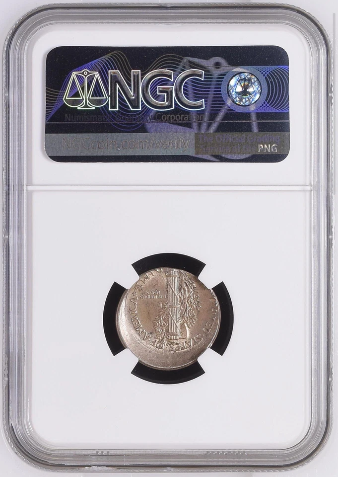1944 10c Mercury Dime Struck 20% Off Center Mint Error NGC MS 63 - Image 2 of 4