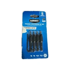 HART 5-Piece Assorted Titanium Countersink Bit Set. Adjustable Depth 