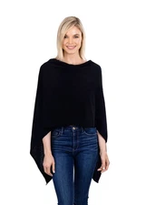 Velanio Womens 100% Mongolian Cashmere Knitted Poncho Wrap Dress Topper Black