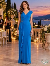 Lauren Ralph Lauren Ruffle-Trim Jersey Gown – Bondi Blue, Size 8