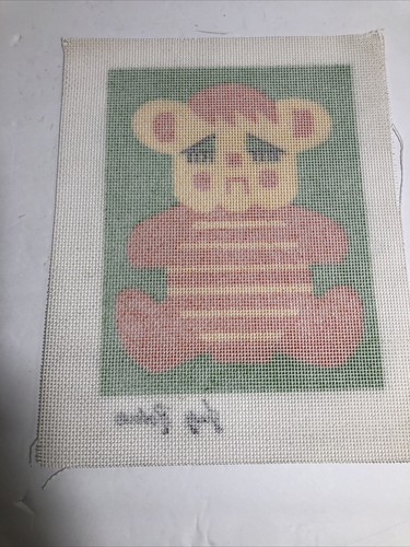 Needlepoint Painted Canvas by Judy Roberts Orange Sad Bear 9” X 7” MCM - Picture 7 of 7