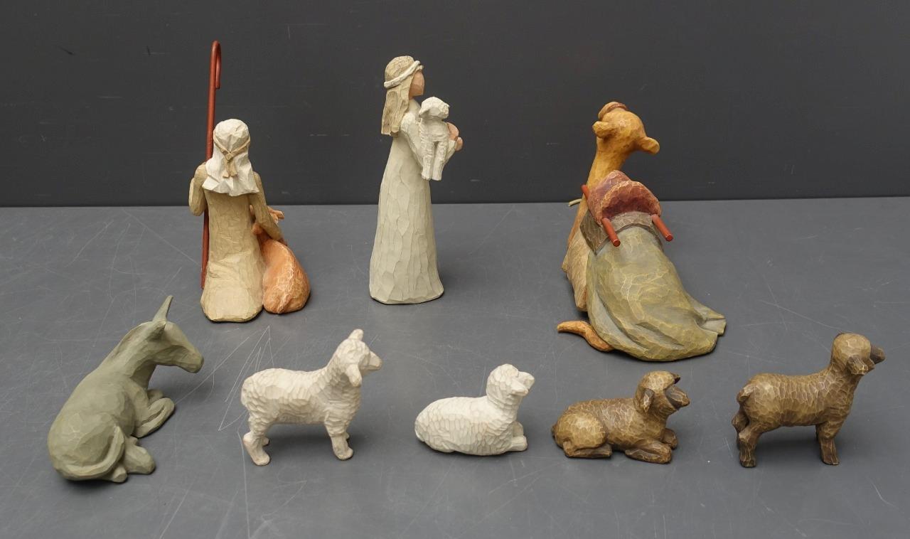Set 8 Willow Tree Nativity Shepherds/Animal Figures Camel/Sheep/Donkey