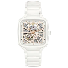 Rado True Square Automatic Open Heart White Dial Men's Ceramic Watch R27073012