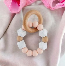 Silicone  Wood Teether Blush/Speckled White