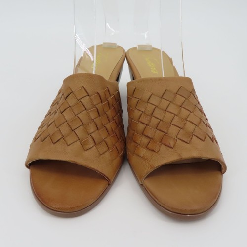 Trotters Women 7 N Brown Leather Basketweave Woven Slide Heels Sandals Shoes - Picture 3 of 15