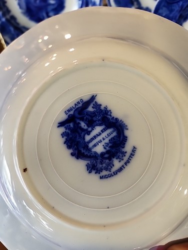 5 Flow Blue Soup Bowls Middleport Pottery Nonpareil By Burgess & Leigh - Picture 8 of 14