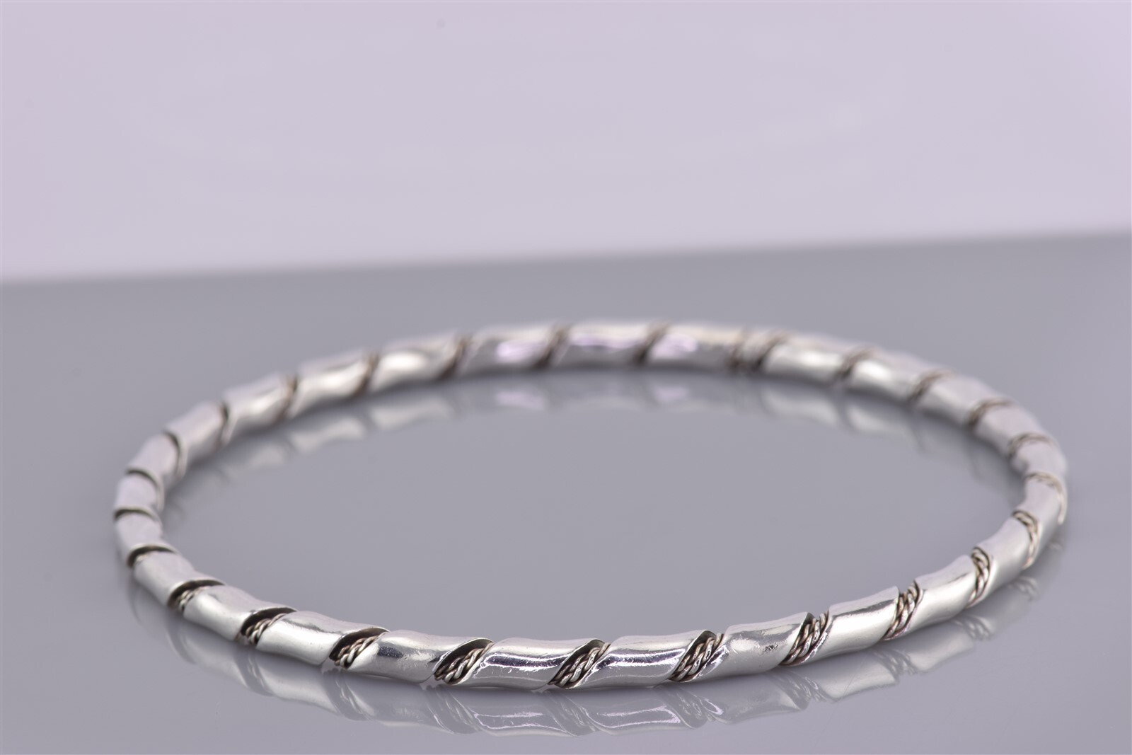 Sterling Silver 3mm Twisted Solid Round Bangle 92… - image 6