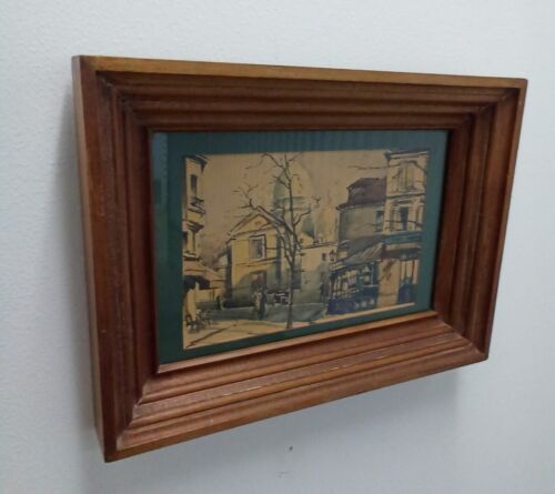 Seguie Montmartre French Watercolor Paris France Street Figures 18"x13.25" Oak