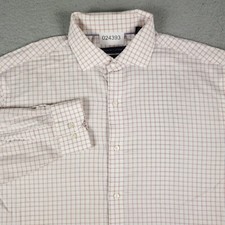 Tommy Hilfiger Shirt Mens 16 White Orange Check Dress Button Up Long Sleeve