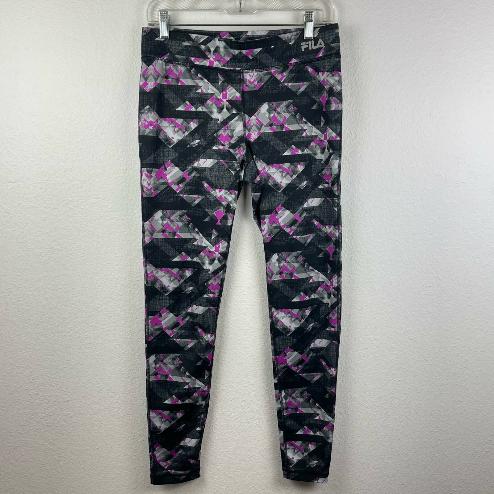 FILA Leggings Sportivi Donna Taglia S Stampa Astratta Corsa Atletica Nero Viola