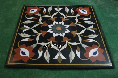 24 Inches Square Marble Coffee Table Top Floral Pattern Inlay Work Center Table - Picture 2 of 4