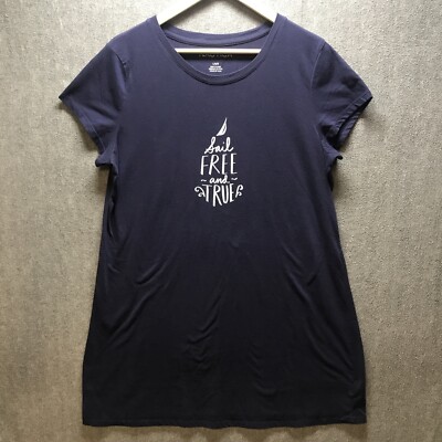 Nautica Shirt Womens Large Blue Top Sailing Nautical Tunic Navy Short Sleeve