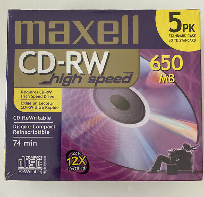Maxell CD-RW 5 Pack 74 Min High Speed ReWritable Compact Disc Blank ...
