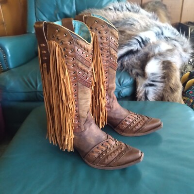 corral boots womens Fringe Hippy Cowgirl Brown Leather