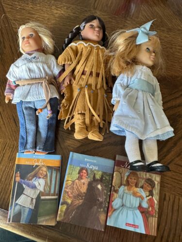 Lot of 3 Mini 6" American Girl dolls plus books (Julie, Kaya, Nellie)