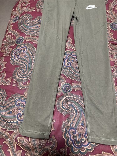 Nike Leggings Youth Girls Sportswear High Waist CU8248-223 Size S Olive Green - Picture 3 of 7