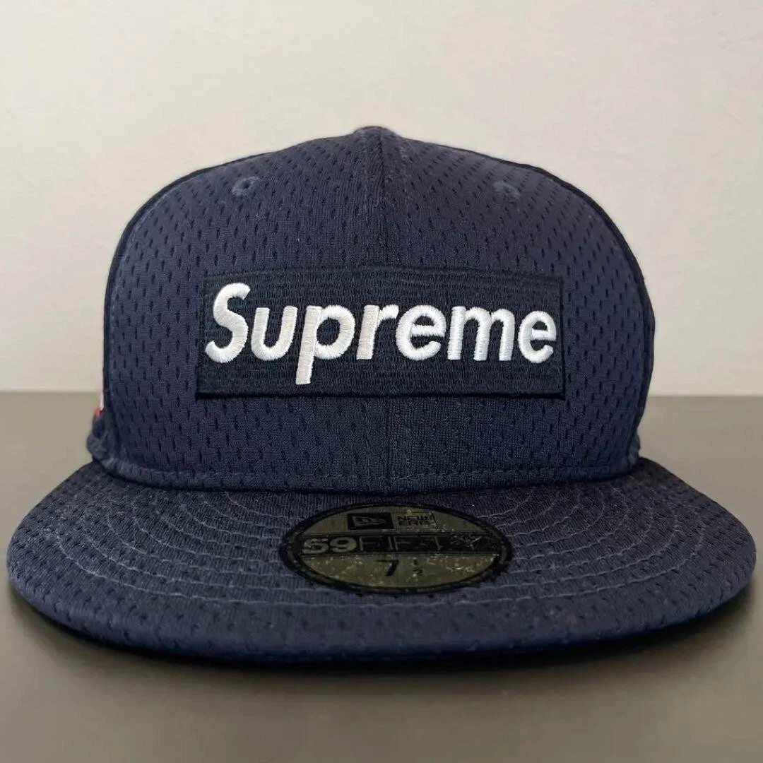 Casquette Supreme New Era 18SS Mesh Box Logo Navy Cap [ 7 1/2 59,6 cm ] Casquette Mesh Box Logo