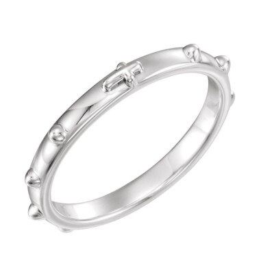 Solid 935 Argentium Silver Jesus Cross Iced Out Stackable Band - Main Image