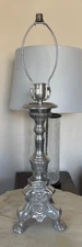 Antique 19th Century Nickel-Plated Candlestick Lamp Conversion Ornate Footed