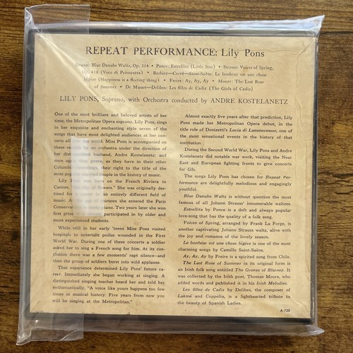Lily Pons & Kostelanetz - Repeat Performance 4 x 7” 45 RPM - Columbia A-720 NM - Picture 2 of 12