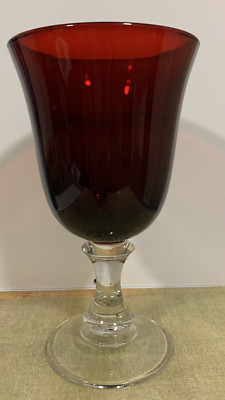 Set of 3 Vintage Ruby Red 7.5'' Tall Wine Glass/Goblet Art Glass Clear Stem