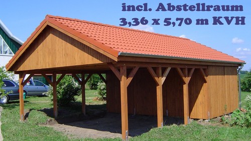 Carport 4,00 x 7,40 m Satteldach 15° Leimholz Si mit Abstellraum Tür Fenster - Bild 9 von 19