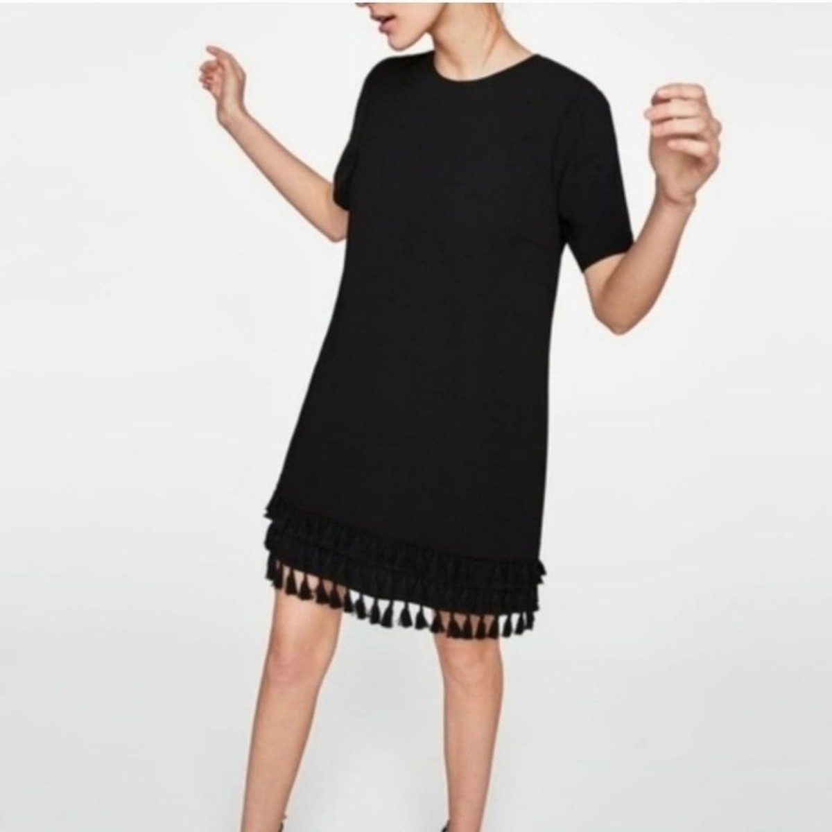black tassel mini dress EMERSON One Shoulder Side Tassel Mini Dress main image 0