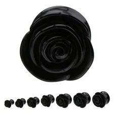 PAIR-Rose Black Acrylic Double Flare Ear Plugs 05mm/4 Gauge 