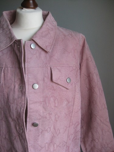 PINK REAL LEATHER JACKET 18 20 snake skin BIKER COAT XL soft CENTIGRADE TRUCKER - Picture 2 of 15