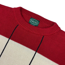 VTG Izod Men's 100 Cotton Crewneck Sweater Ivory/Red/Black Check   XL
