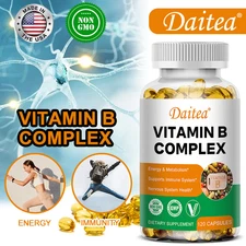 Vitamin B Complex 120 Capsules B1,B2,B3,B5,B6,B7,B9,B12, Immune Support Pills