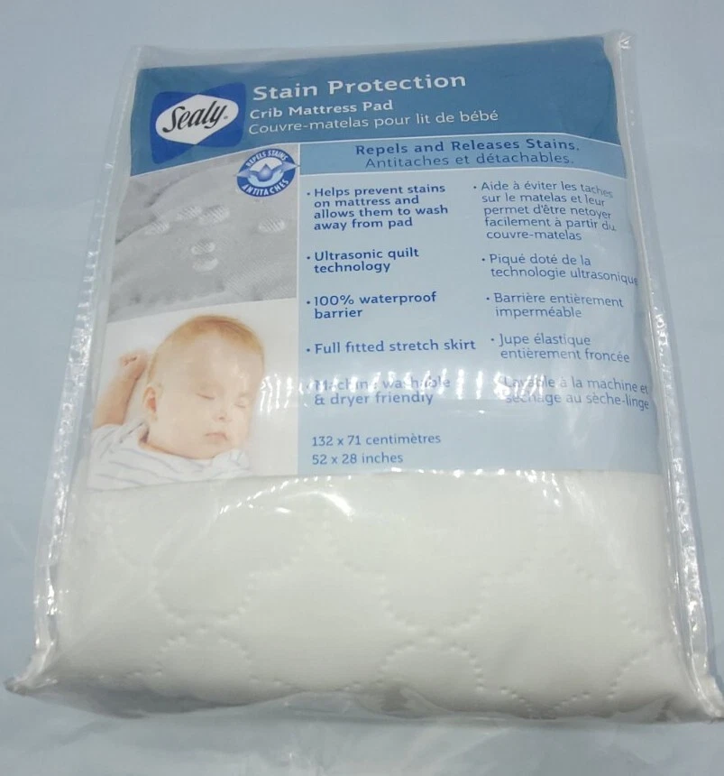 Sealy Stain Protection Waterproof Fitted Crib Mattress Pad