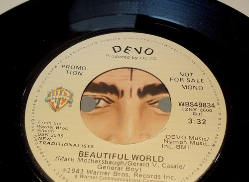 RARE 3 DEVO PROMO 45 Record MONO Beautiful World 80 PICTURE SLEEVE New Wave LOOK - Picture 4 of 6