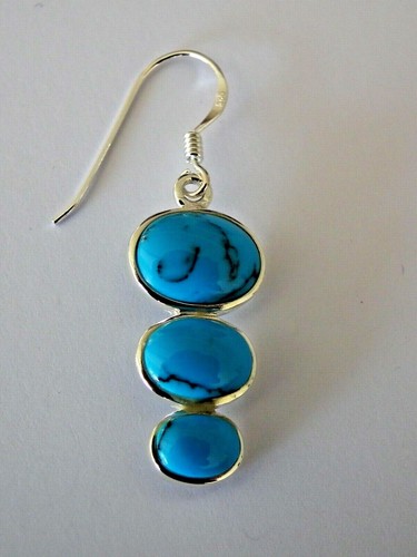 Boucles d'oreille - Turquoise - Argent - 925/1000 - NEUF * - Foto 2 di 3