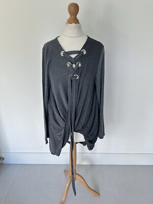 Women's Floryday Grey Eyelet Twist Front Long Sleeve Top Jumper