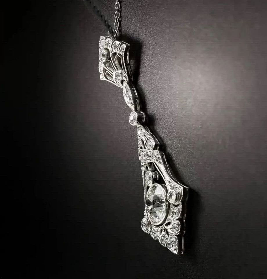 2.70Ct Art Deco Style Round Diamond Engagement Wedding 14K White Gold FN Pendant