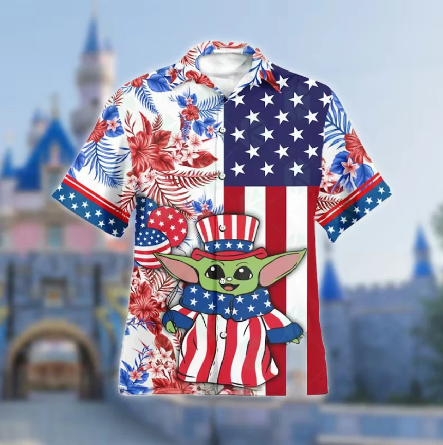 Din Grogu Blue Red 4th Of July Summer Hawaiian Shirt, Gift for Men and Women