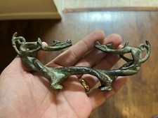 18th century Old Qing Dynasty Chinese BRONZE DOUBLE DRAGON BRUSH REST Artifact