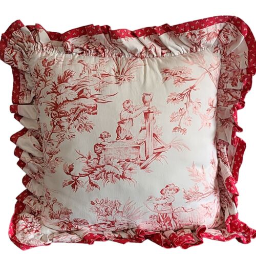 Toile Accent Pillow Red And White Decor Throw Victorian