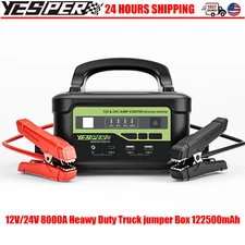 YESPER 12/24V Heavy Duty Jump Starter 8000A Emergency Battery Booster 122500mAh